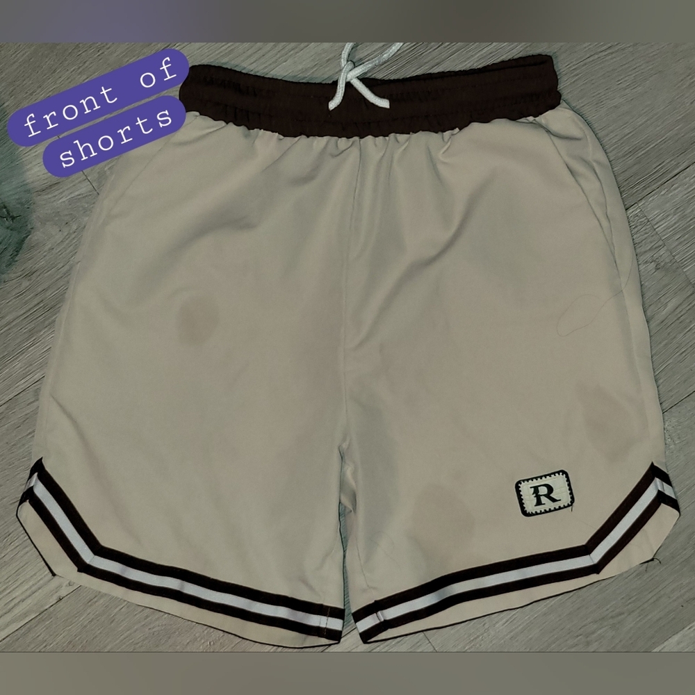 ROMWE Cream and Brown Drawstring Striped Athletic Shorts, Men's Extra Small (XS) - Picture 12 of 16